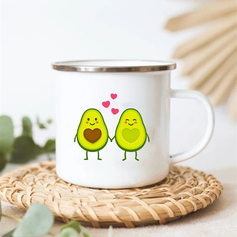 Avocouple Adorable Avocado Stainless Steel Enamel Camp Mug Avocados In Love With Hearts