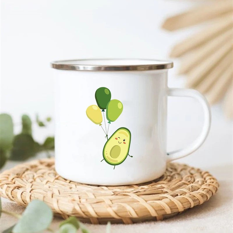 Balloonocado Adorable Avocado Stainless Steel Enamel Camp Mug Floating Avocado Holding Green Balloons