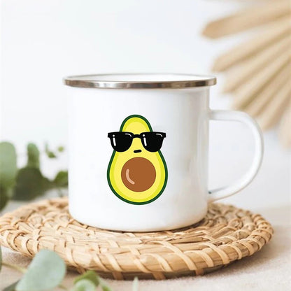 Coolcado Adorable Avocado Stainless Steel Enamel Camp Mug With Avocado Wearing Sunglasses