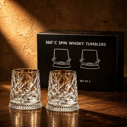 Variant Fractals 2pc Glass Boxed Set Social Club Style Rotating Whiskey Glasses And Coasters