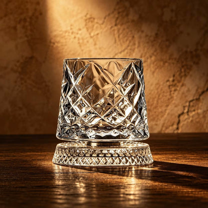 Variant Fractals Glass Social Club Style Rotating Whiskey Glass And Coaster