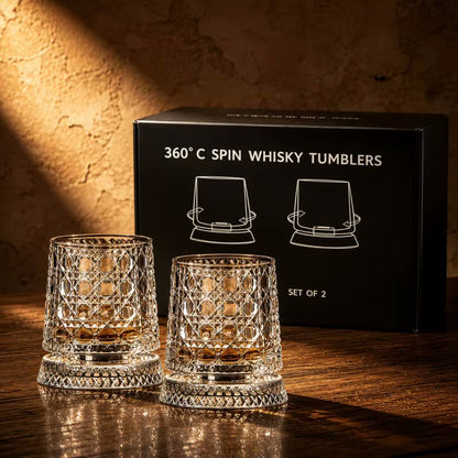 Variant Geometric 2pc Glass Boxed Set Social Club Style Rotating Whiskey Glasses And Coasters
