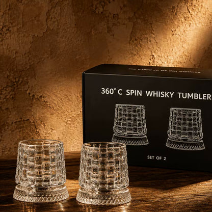 Variant Woven 2pc Glass Boxed Set Social Club Style Rotating Whiskey Glasses And Coasters