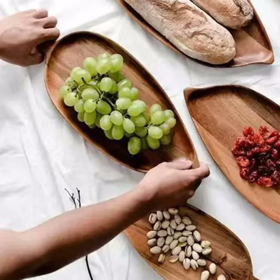 Wooden Snack Trays Acacia Wood Leaves Serving Tray Shaped Like Leaf