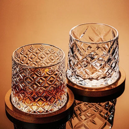 Yacht Club Style Rotating Whiskey Glasses And Wood Coasters Luxury Barware