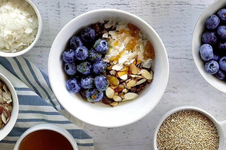 Black Cherry And Blueberry Quinoa Breakfast Bowl Lundberg Antique White Organic Quinoa Recipe