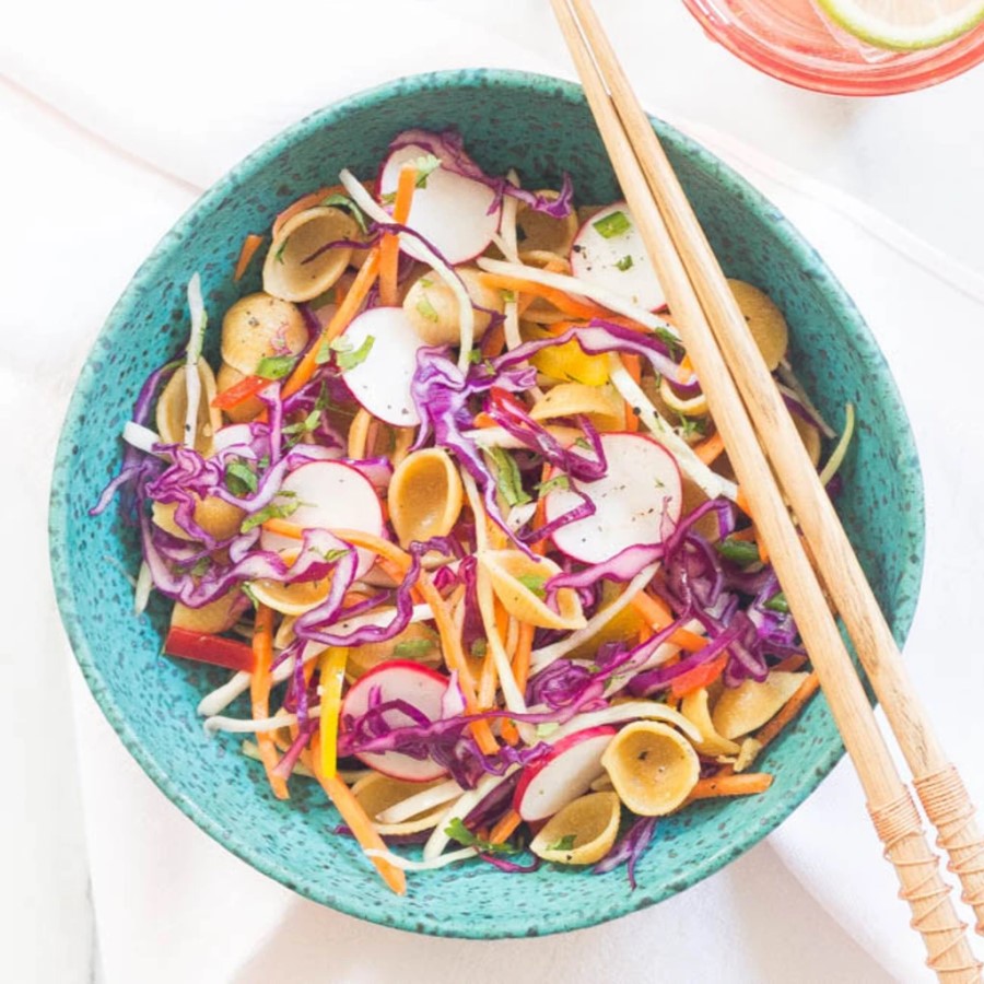 Chickapea Lentil And Chickpea Pasta Shells In Delicious Vegan Recipe With Fresh Veggies