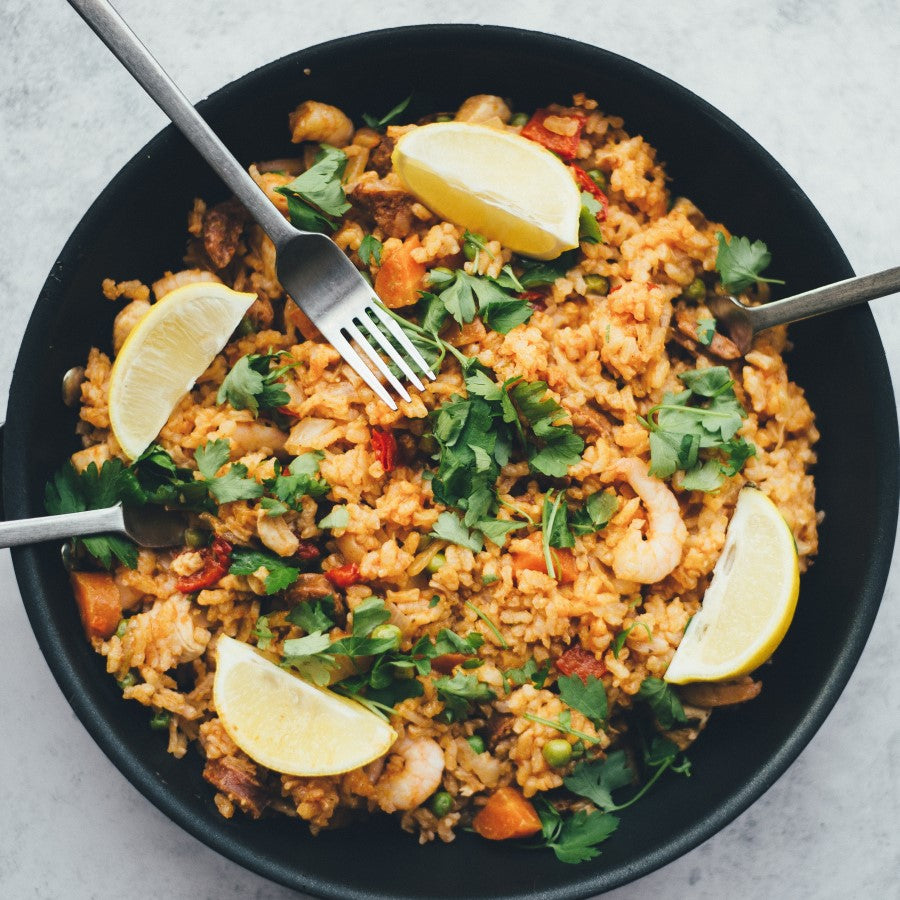 Fresh Lemons Shrimp And Whole 30 Friendly Rice Meal Made With Palmini Palm Hearts From Terra Powders Clean Food Market