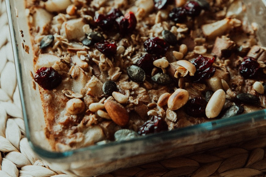 Glass Dish Of Healthy Homemade Granola Made With Organic Pitted Prunes From Terra Powders Market