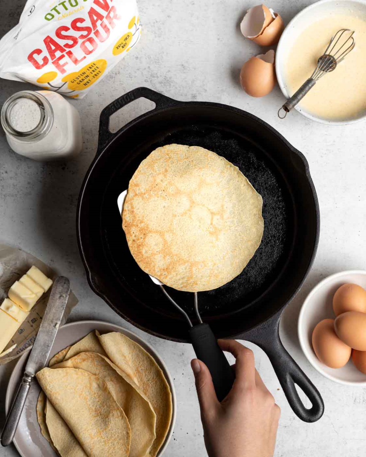 Cast Iron Skillet Cooking Gluten Free French Crepes With Non-GMO Cassava Flour Otto's Natural Recipe