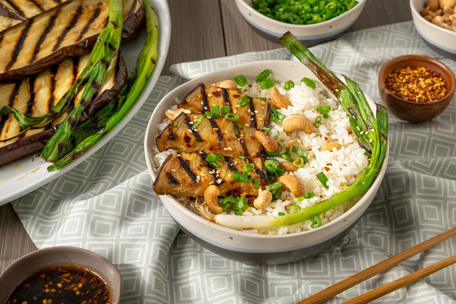 Grilled Eggplant Bowl Lundberg Rice Recipe White Jasmine