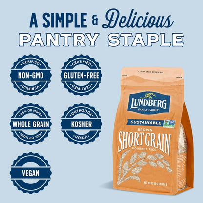 A Simple And Delicious Pantry Staple Non-GMO Gluten Free Whole Grain Vegan Lundberg Sustainable Brown Short Grain Gourmet Rice