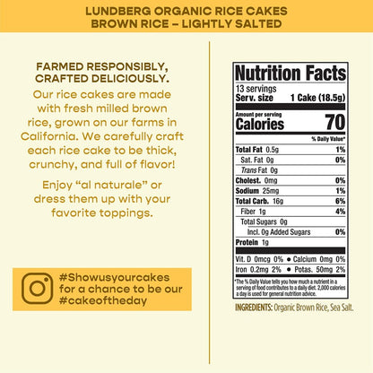 Lundberg Organic Rice Cakes Brown Rice Lightly Salted Ingredients