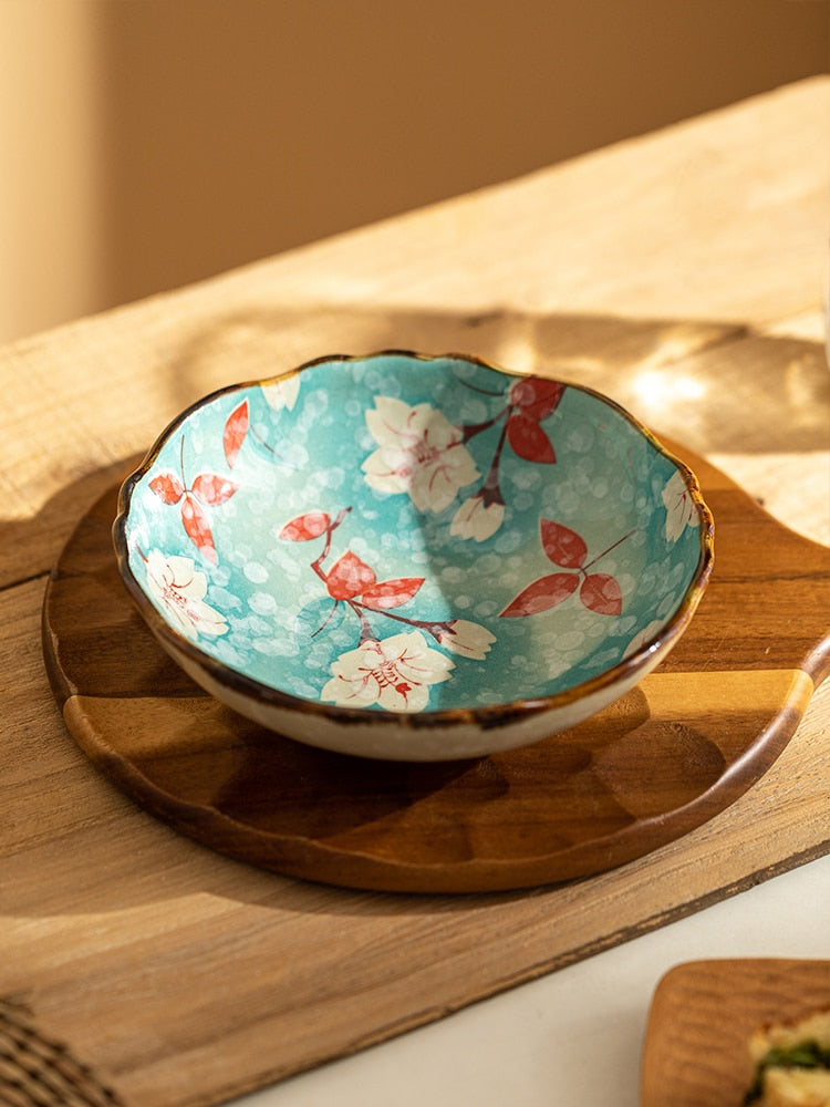 Farmhouse Style Floral Ceramic Bowl Spring Flowers Dishware