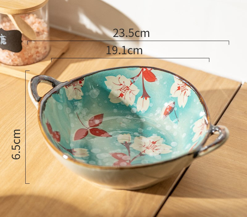 Spring Flowers Irregular Shape Farmhouse Style Bowl With Handles