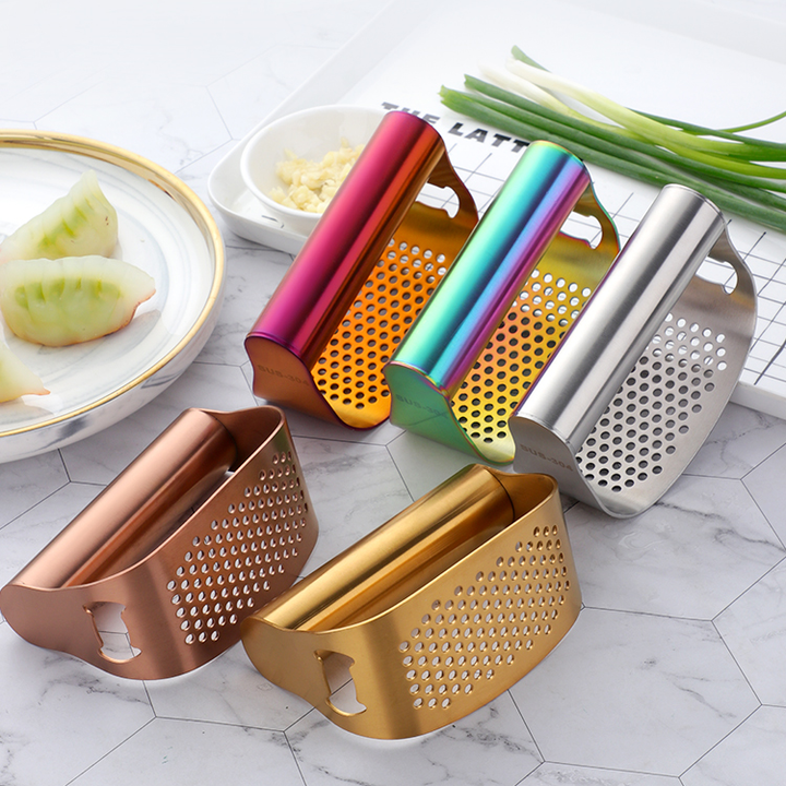 Terra Powders Colorful Stainless Steel Garlic Rocker Presses With Bottle Cap Openers