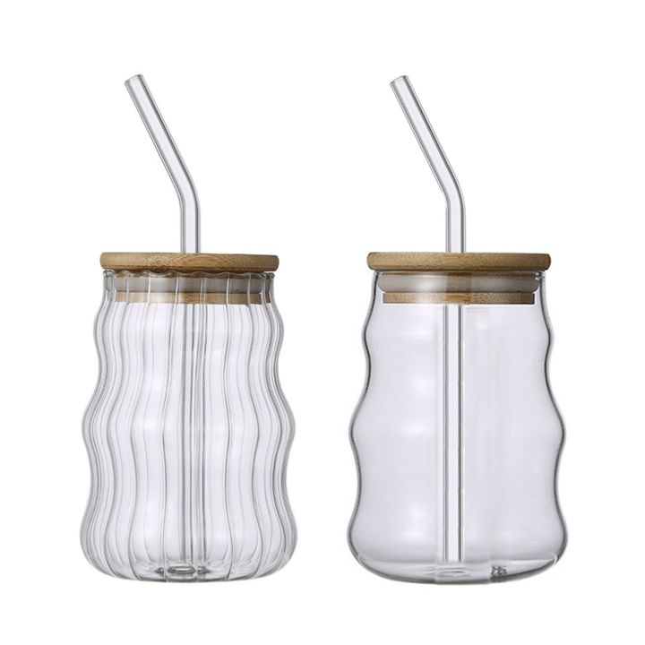 Glass Drink Tumblers With Bamboo Lids & Straws